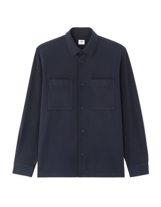 Solid Heavy Knit Overshirt - Blue — view 1