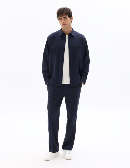 Solid Heavy Knit Overshirt - Blue — view 3