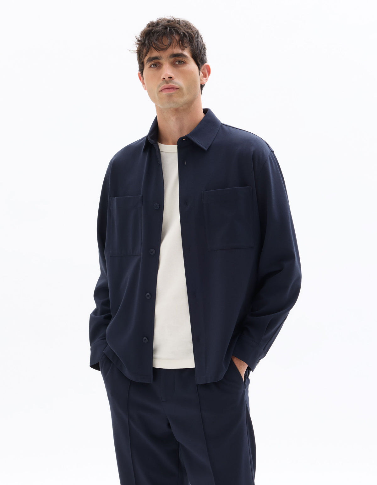 Solid Heavy Knit Overshirt - Blue — view 2