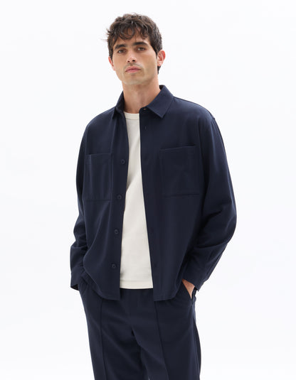 Solid Heavy Knit Overshirt - Blue — view 2