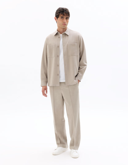 Solid Heavy Knit Overshirt - Taupe — view 3
