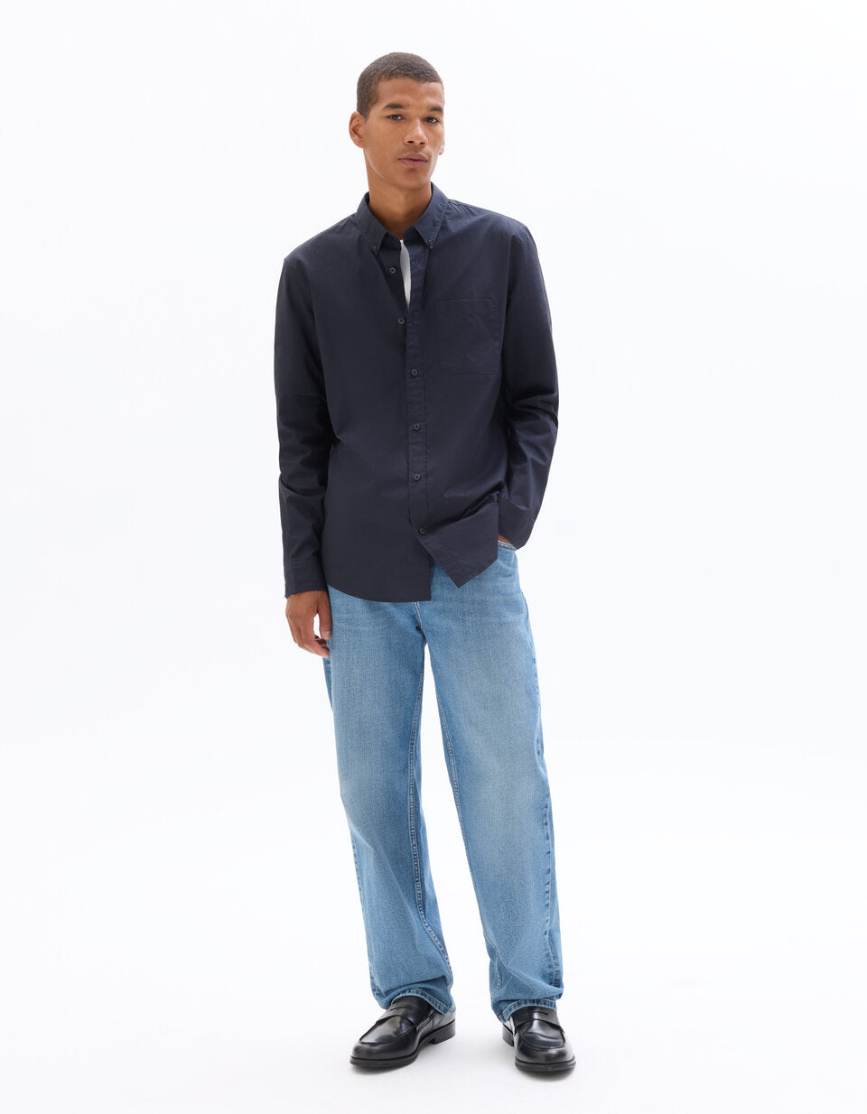 Regular-Fit Pure Cotton Button-Down Shirt - Blue — view 2