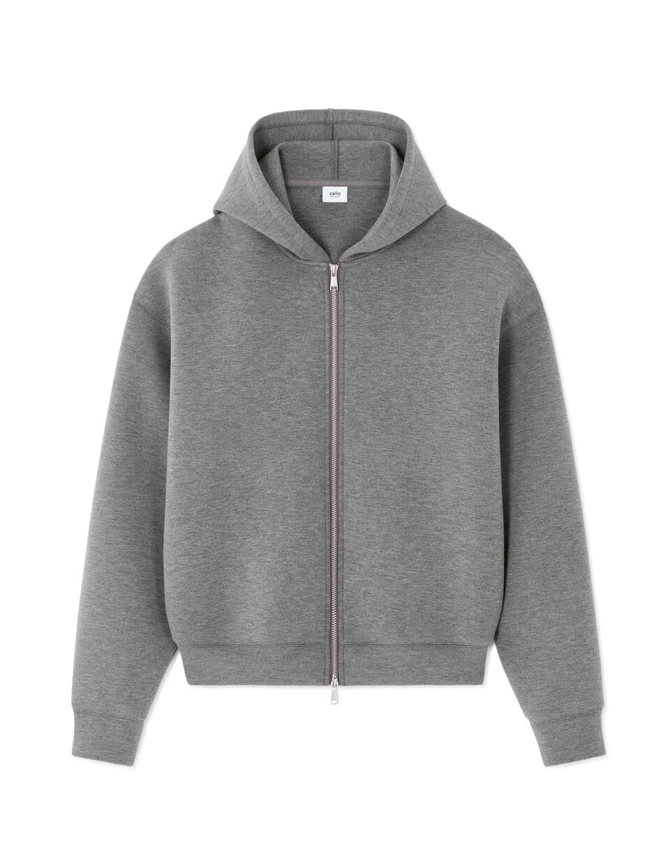 Oversized Cropped Scuba Zip Hoodie - Grey — view 1