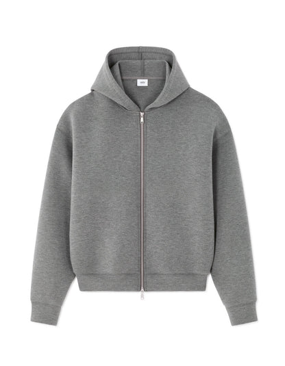 Oversized Cropped Scuba Zip Hoodie - Grey — view 1