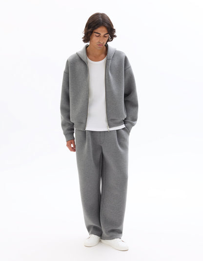 Oversized Cropped Scuba Zip Hoodie - Grey — view 2