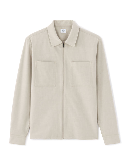 Stretch Twill Overshirt - Beige — view 1