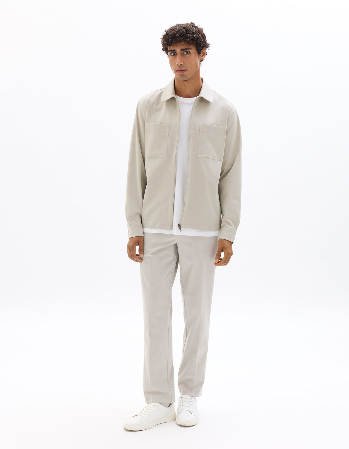 Stretch Twill Overshirt - Beige — view 3