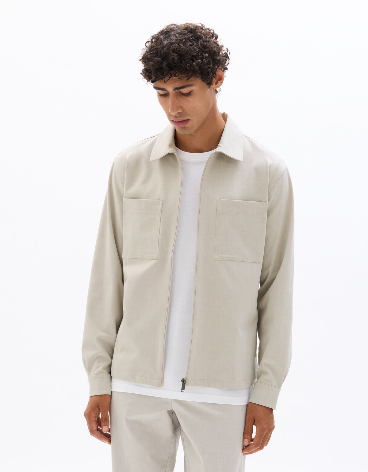 Stretch Twill Overshirt - Beige — view 2