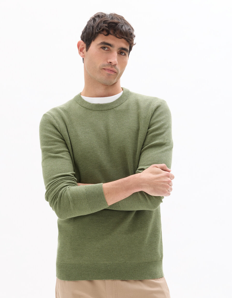 Pure Cotton Crew-Neck Sweater - Medium Green — view 2